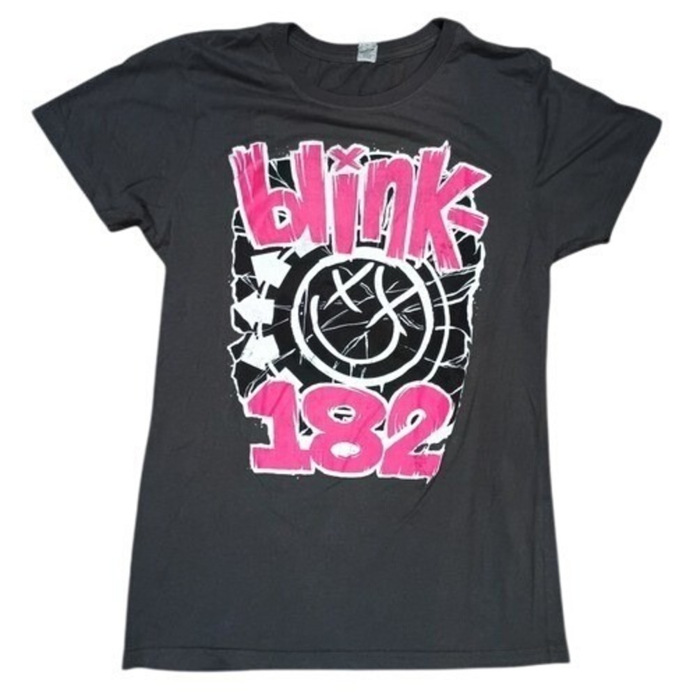 Blink 182 Self Title Album Smiley Pink & Black Large T-Shirt